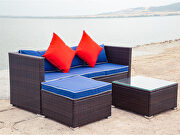 Blue cushion with white core patio sectional wicker rattan sofa 3 piece set by La Spezia additional picture 15