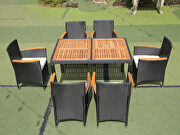 Black rattan 7-piece outdoor patio wicker dining set w/acacia wood top by La Spezia additional picture 2