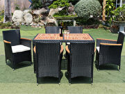 Black rattan 7-piece outdoor patio wicker dining set w/acacia wood top by La Spezia additional picture 3