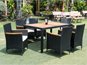 Black rattan 7-piece outdoor patio wicker dining set w/acacia wood top by La Spezia additional picture 4