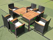 Black rattan 7-piece outdoor patio wicker dining set w/acacia wood top by La Spezia additional picture 6