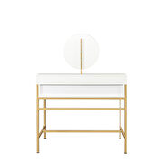 White base and gold metal frame modern vanity with large round mirror by La Spezia additional picture 12