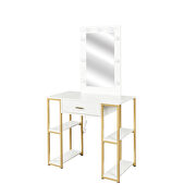 White base and gold metal frame vanity with 9 led lights illuminate makeup mirror by La Spezia additional picture 4