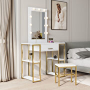 White base and gold metal frame vanity with 9 led lights illuminate makeup mirror by La Spezia additional picture 6