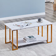 White marble top and iron gold leg rectangle coffee table by La Spezia additional picture 2