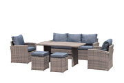 Light brown 6-piece outdoor pe rattan dining and coffee sofa set by La Spezia additional picture 16