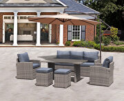 Light brown 6-piece outdoor pe rattan dining and coffee sofa set by La Spezia additional picture 4