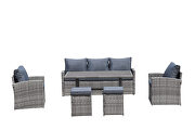 Gray 6-piece outdoor pe rattan dining and coffee sofa set by La Spezia additional picture 2