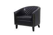 Accent barrel chair living room chair with nailheads and solid wood legs black pu leather by La Spezia additional picture 12