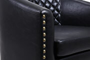 Accent barrel chair living room chair with nailheads and solid wood legs black pu leather additional photo 3 of 12
