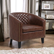 Accent barrel chair living room chair with nailheads and solid wood legs brown pu leather additional photo 2 of 13