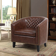 Accent barrel chair living room chair with nailheads and solid wood legs brown pu leather additional photo 4 of 13