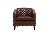 Accent barrel chair living room chair with nailheads and solid wood legs brown pu leather additional photo 5 of 13