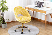 Modern leisure swivel office chair yellow velvet additional photo 4 of 13