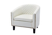 Accent barrel chair living room chair with nailheads and solid wood legs white pu leather by La Spezia additional picture 2