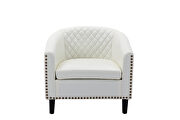 Accent barrel chair living room chair with nailheads and solid wood legs white pu leather by La Spezia additional picture 6