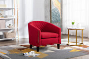 Red linen accent barrel chair living room chair additional photo 4 of 16