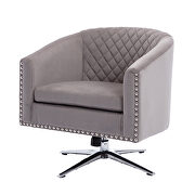 Gray velvet swivel barrel chair with nailheads and metal base additional photo 2 of 10