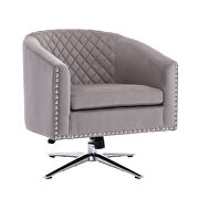 Gray velvet swivel barrel chair with nailheads and metal base by La Spezia additional picture 4