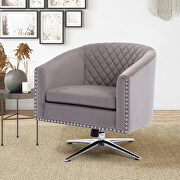 Gray velvet swivel barrel chair with nailheads and metal base by La Spezia additional picture 6