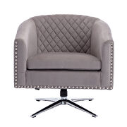 Gray velvet swivel barrel chair with nailheads and metal base by La Spezia additional picture 8