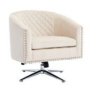 Beige velvet swivel barrel chair with nailheads and metal base by La Spezia additional picture 2
