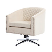 Beige velvet swivel barrel chair with nailheads and metal base by La Spezia additional picture 12