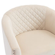 Beige velvet swivel barrel chair with nailheads and metal base additional photo 3 of 13