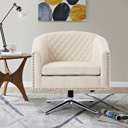 Beige velvet swivel barrel chair with nailheads and metal base by La Spezia additional picture 7