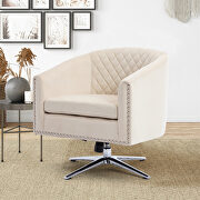 Beige velvet swivel barrel chair with nailheads and metal base by La Spezia additional picture 9