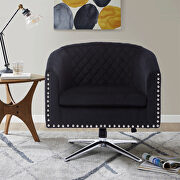 Black velvet swivel barrel chair with nailheads and metal base by La Spezia additional picture 4