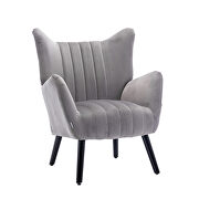 Gray velvet accent armchair living room chair with solid wood legs additional photo 4 of 11