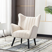 Beige velvet accent armchair living room chair with solid wood legs by La Spezia additional picture 12