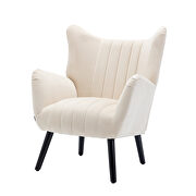Beige velvet accent armchair living room chair with solid wood legs additional photo 3 of 13