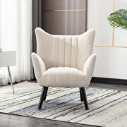 Beige velvet accent armchair living room chair with solid wood legs additional photo 5 of 13