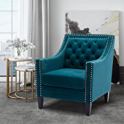 Teal accent armchair living room chair with nailheads and solid wood legs by La Spezia additional picture 11