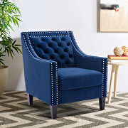 Navy accent armchair living room chair with nailheads and solid wood legs by La Spezia additional picture 6