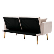 Beige velvet loveseat sofa with rose gold metal feet by La Spezia additional picture 2