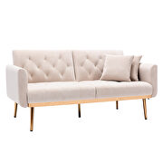 Beige velvet loveseat sofa with rose gold metal feet by La Spezia additional picture 7