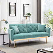Light blue velvet loveseat sofa with rose gold metal feet by La Spezia additional picture 12