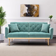 Light blue velvet loveseat sofa with rose gold metal feet by La Spezia additional picture 10