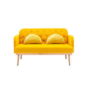 Yellow velvet upholstery accent loveseat with metal feet by La Spezia additional picture 3