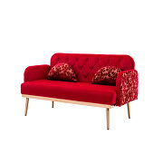 Red velvet upholstery accent loveseat with metal feet by La Spezia additional picture 3