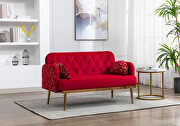 Red velvet upholstery accent loveseat with metal feet by La Spezia additional picture 9