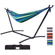 Blue/green striped double classic hammock with stand for 2 person- indoor or outdoor by La Spezia additional picture 2