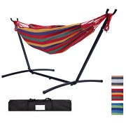Red striped double classic hammock with stand for 2 person- indoor or outdoor additional photo 4 of 6