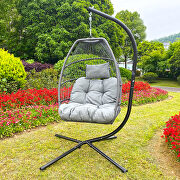 Outdoor patio wicker folding hanging chair rattan with gray cushion and pillow by La Spezia additional picture 2