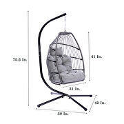 Outdoor patio wicker folding hanging chair rattan with gray cushion and pillow by La Spezia additional picture 7