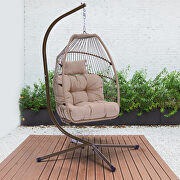 Outdoor patio wicker folding hanging chair rattan with khaki cushion and pillow by La Spezia additional picture 2
