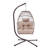 Outdoor patio wicker folding hanging chair rattan with khaki cushion and pillow by La Spezia additional picture 3